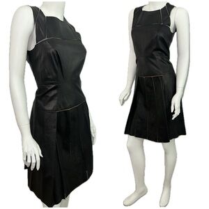 LEATHER & MESH Carolina Herrera $6990 Runway Black Illusion Dress 8 W/TAGS
